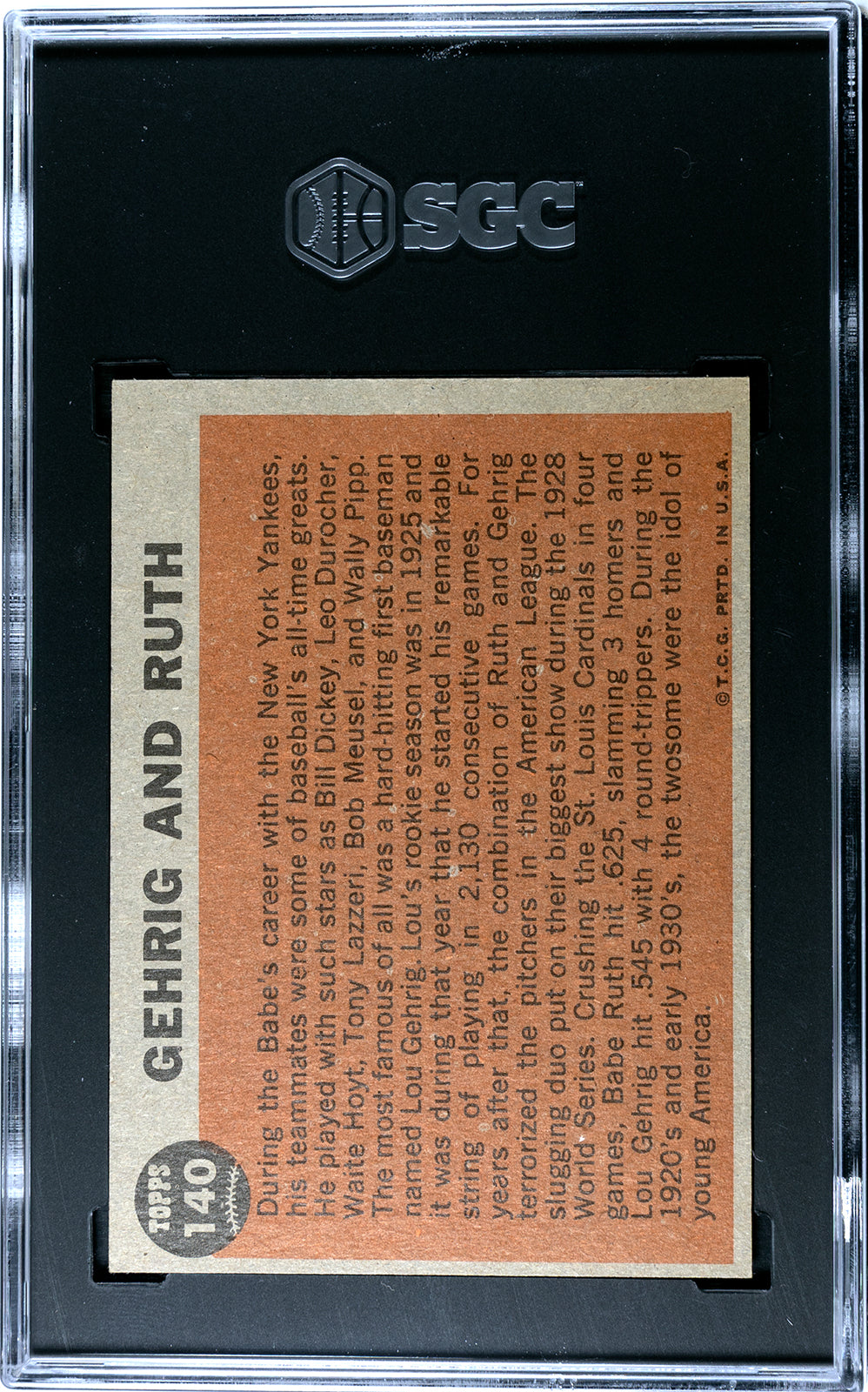 1962 Topps Gehrig and Ruth Special #140 SGC 6