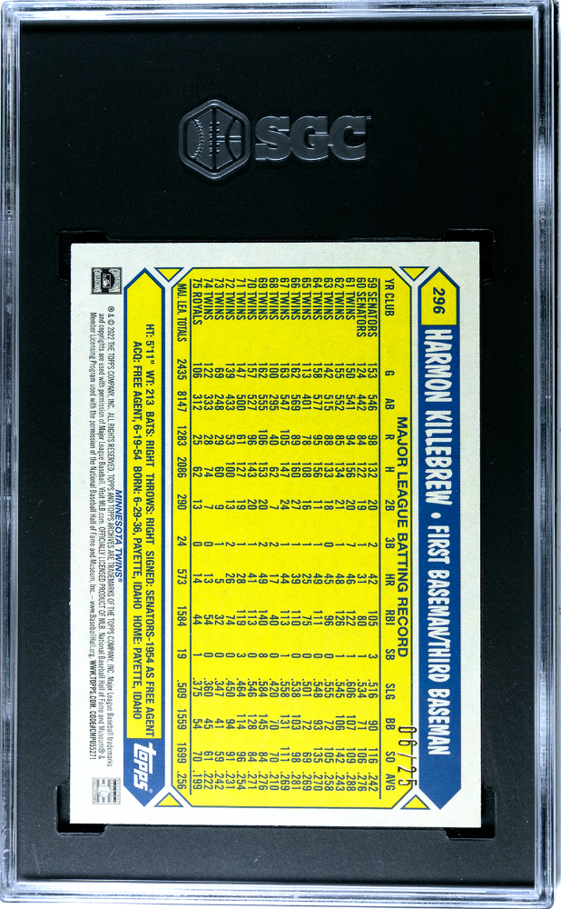 2022 Topps Archives Harmon Killebrew #296 Blue Foil Sgc 9