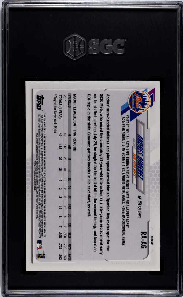2021 Topps Chrome Andres Gimenez #ra-ag Rookie Auto. Sgc 10