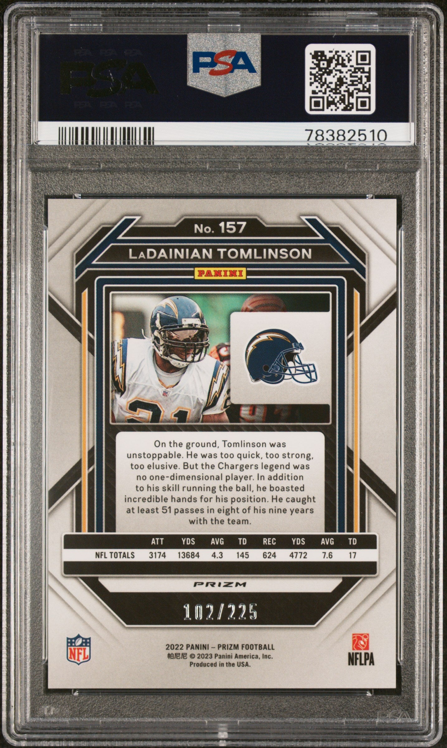 2022 Panini Prizm Ladainian Tomlinson #157 Purple Ice Psa 10