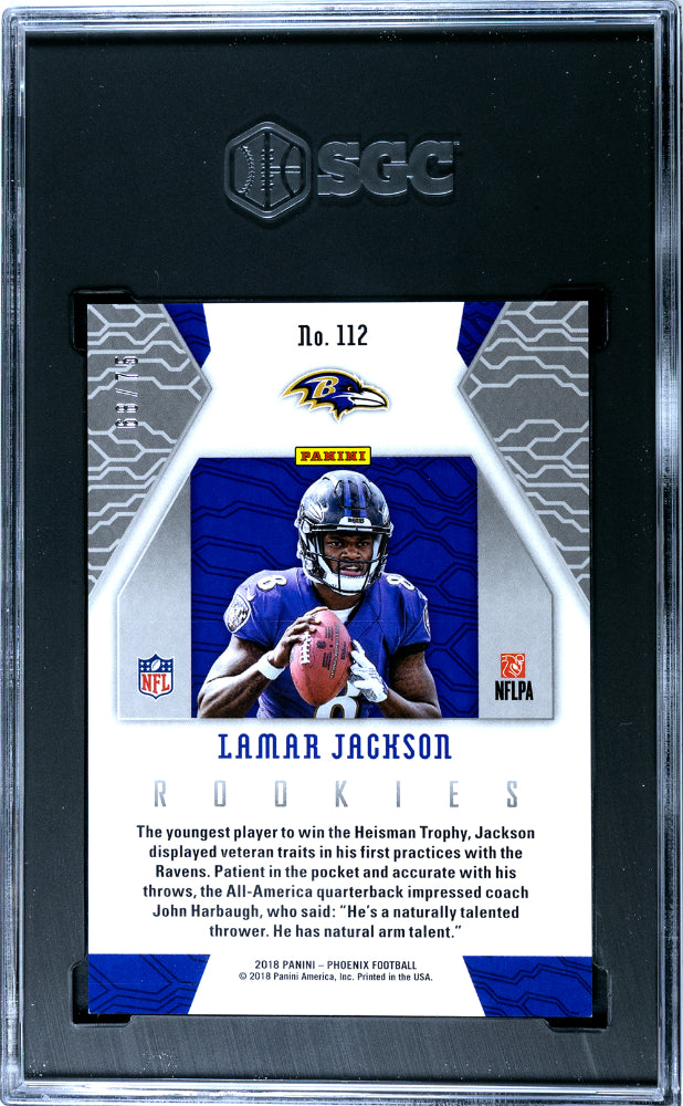 2018 Panini Phoenix Lamar Jackson #112 Yellow Sgc 9.5