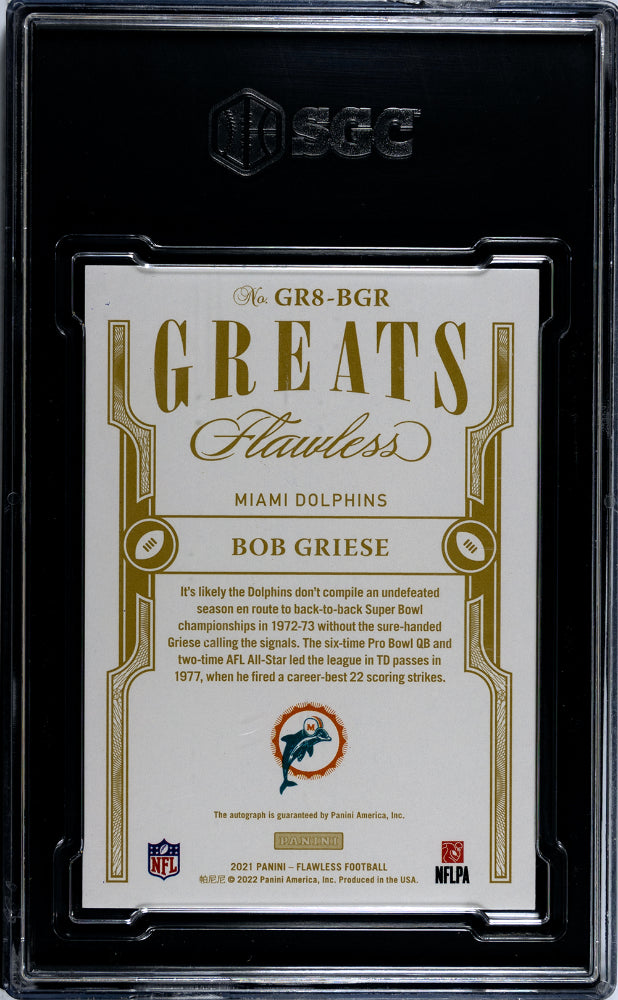 2021 Panini Flawless Bob Griese #gr8-bgr Greats Auto. Sgc 9.5