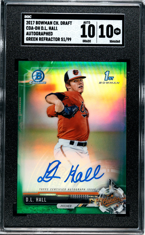 2017 Bowman Chrome Draft D.l. Hall #cda-dh Auto. Green Refractor Sgc 10