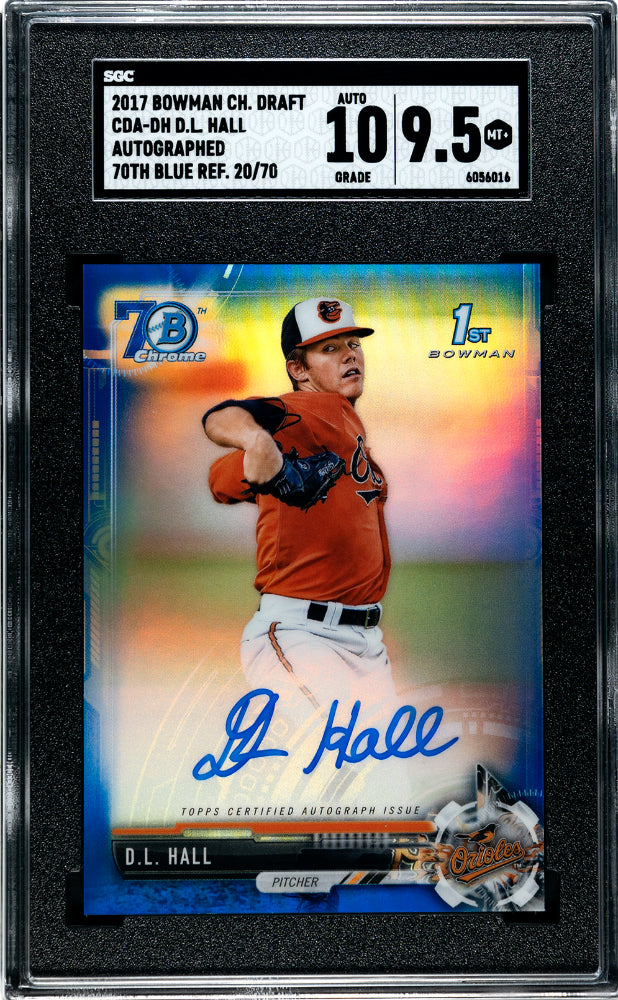 2017 Bowman Chrome Draft D.l. Hall #cda-dh Auto. 70th Blue Refractor Sgc 9.5