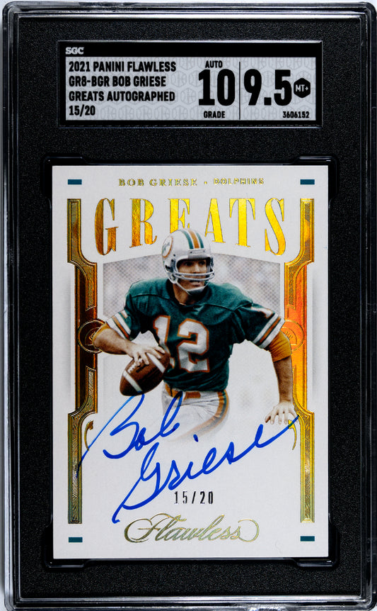 2021 Panini Flawless Bob Griese #gr8-bgr Greats Auto. Sgc 9.5